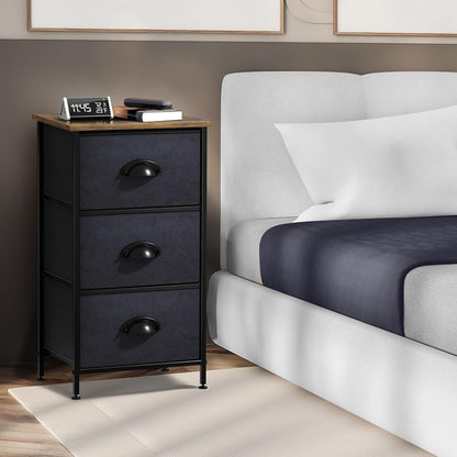 Nightstand, 5-Drawer Tall Chest for Bedroom, Wood Top (Gray Wood)