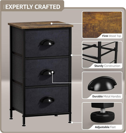 Nightstand, 5-Drawer Tall Chest for Bedroom, Wood Top (Gray Wood)