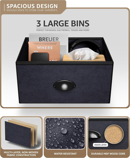 Nightstand, 5-Drawer Tall Chest for Bedroom, Wood Top (Gray Wood)