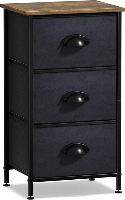 Nightstand, 5-Drawer Tall Chest for Bedroom, Wood Top (Gray Wood)