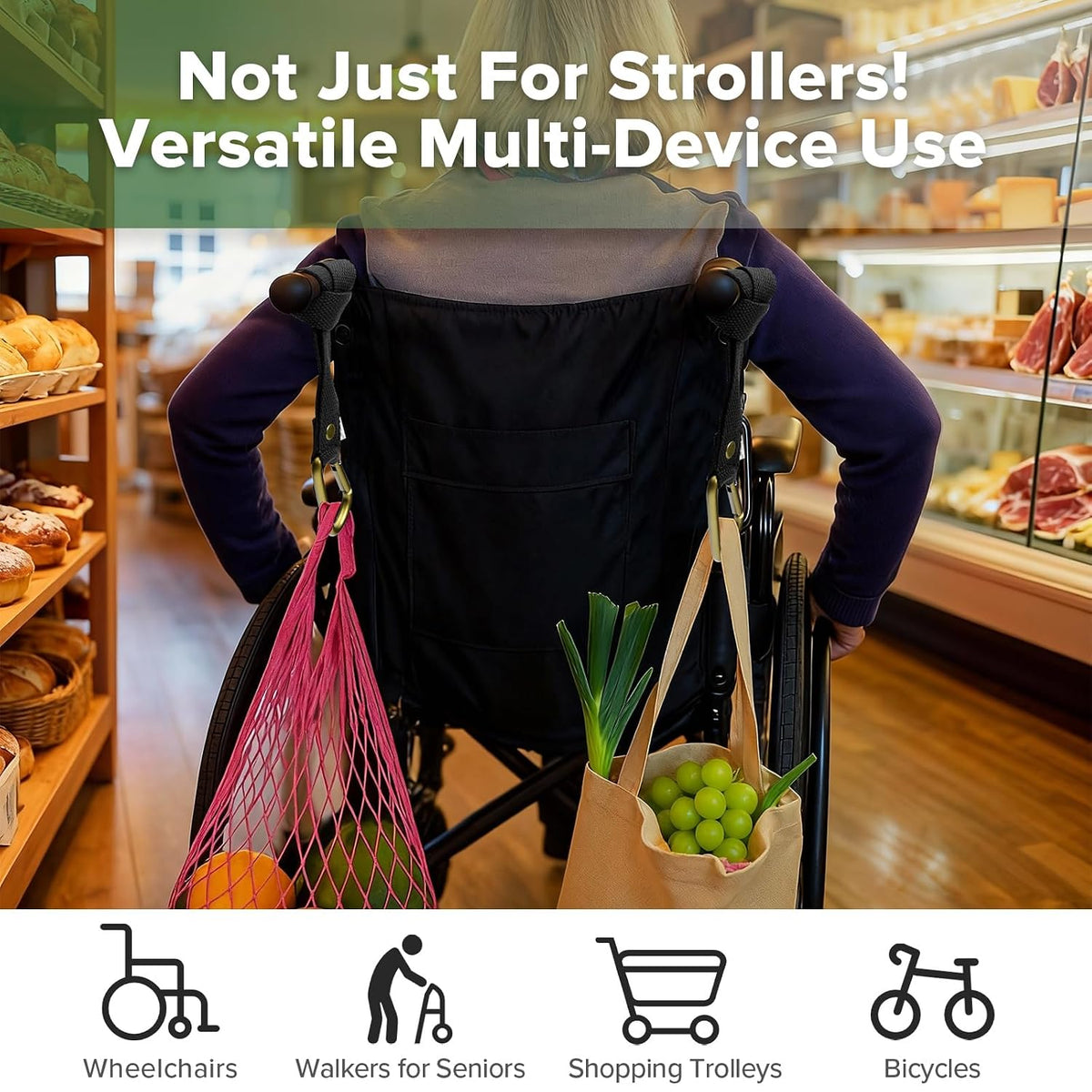 Baby Stroller Hooks for Bags, Black(2 Pack)- Simple to Use, Non-Slip