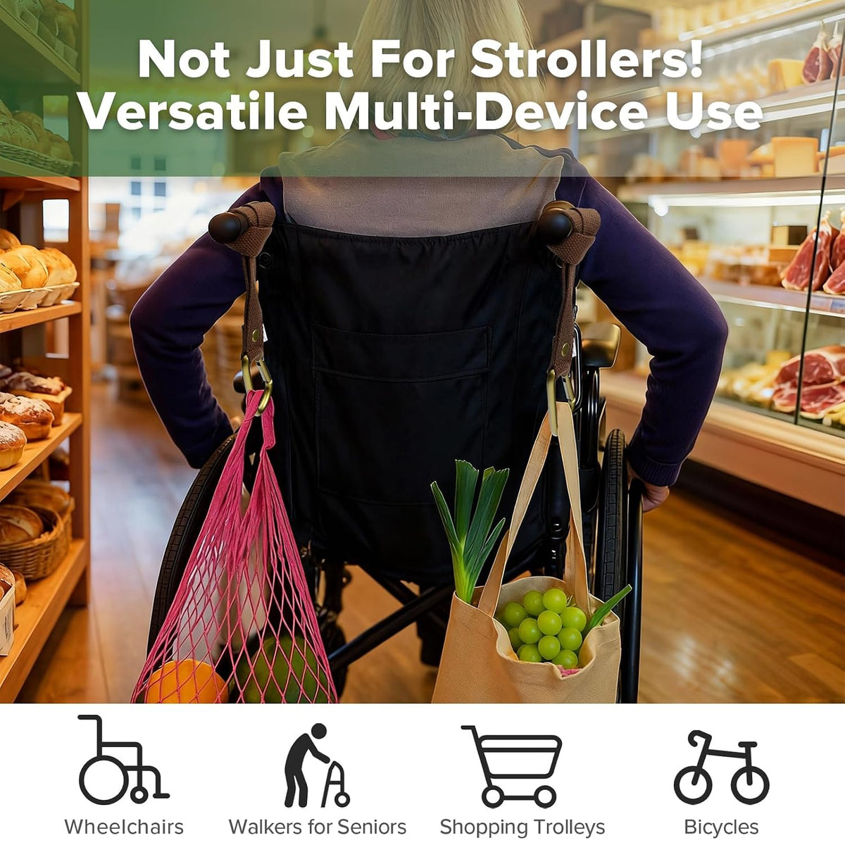 Baby Stroller Hooks for Bags, Black(2 Pack)- Simple to Use, Non-Slip