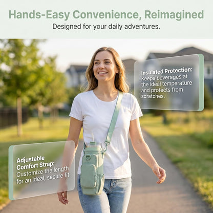 Insulated Crossbody Cup Holder Bag with Adjustable Strap - Perfect for Walking, Hiking, and Outdoor Adventures Green