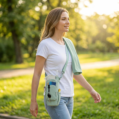 Insulated Crossbody Cup Holder Bag with Adjustable Strap - Perfect for Walking, Hiking, and Outdoor Adventures Green