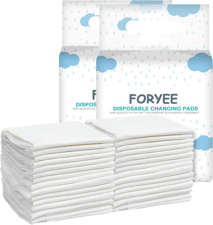 Disposable Changing Pad Liners for Baby 17 x 13 Inches (50 Pack) Waterproof Underpads Soft Non-Woven Fabric Breathable Changing Pad for Changing Table - White