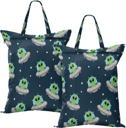 Aliens Spaceships Waterproof Travel Laundry Bag Washable 2 Packs