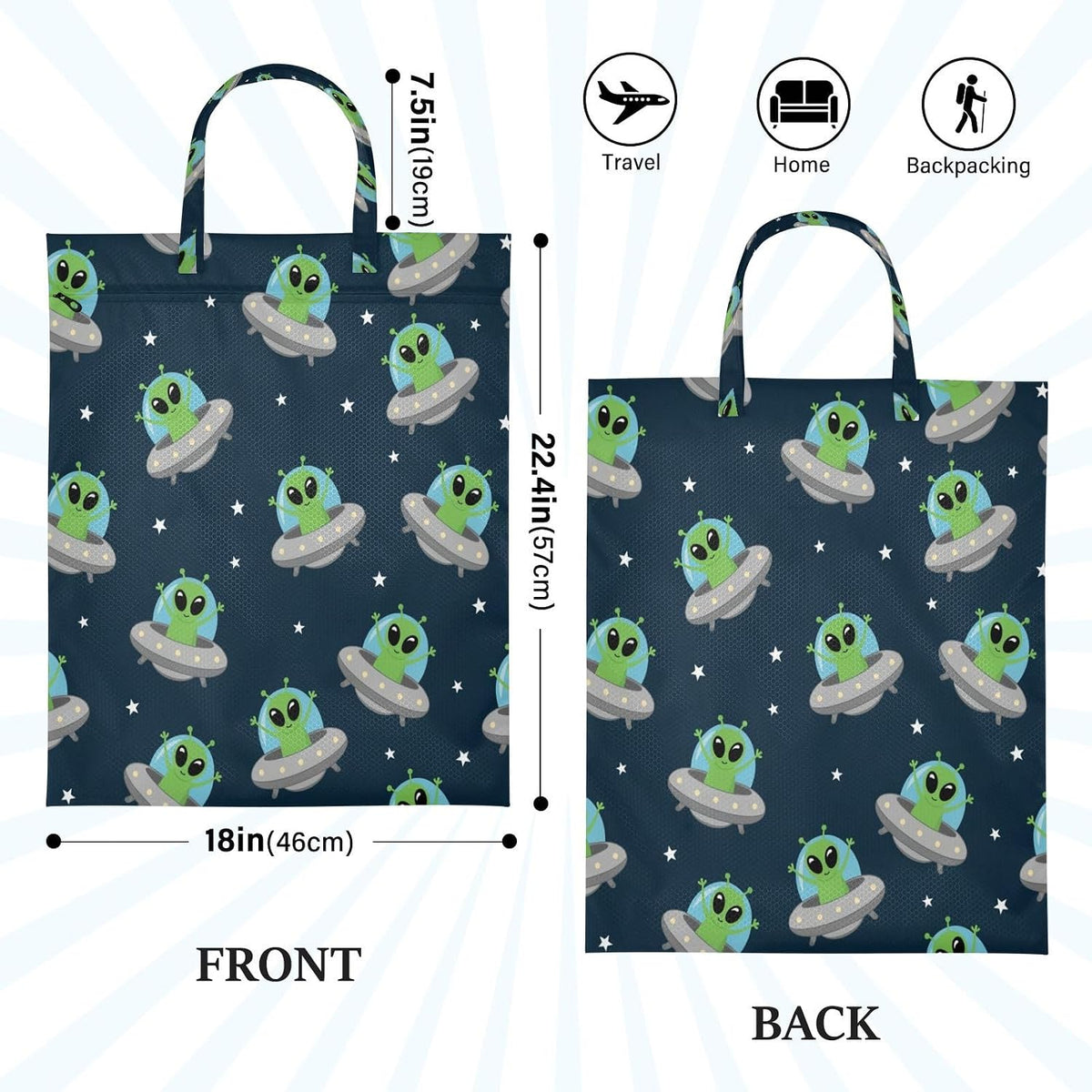Aliens Spaceships Waterproof Travel Laundry Bag Washable 2 Packs