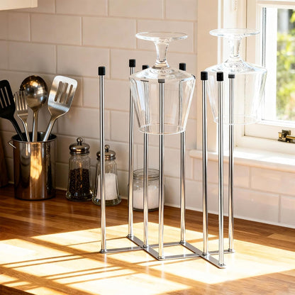 2 Pcs Foldable Bottle Drying Rack Stainless Steel Plastic Bag Drying Racks with Silicone Caps 8 Poles Space-Saving Countertop Organizer Dryer Rack for Cup Water Bottles Dish Plate Bag