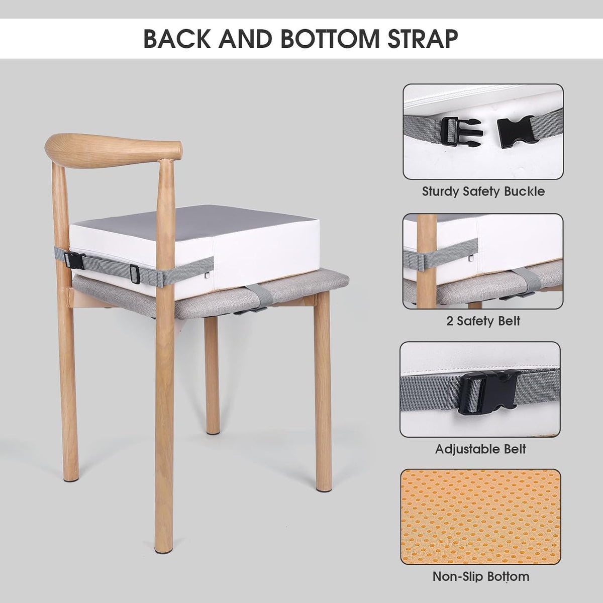 Toddler Booster Seat for Dining Table,PU Waterproof Kids Booster Seat for Table with Adjustable Straps,Non-Slip Bottom Booster Cushion for Kitchen Chair