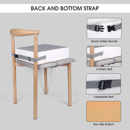 Toddler Booster Seat for Dining Table,PU Waterproof Kids Booster Seat for Table with Adjustable Straps,Non-Slip Bottom Booster Cushion for Kitchen Chair
