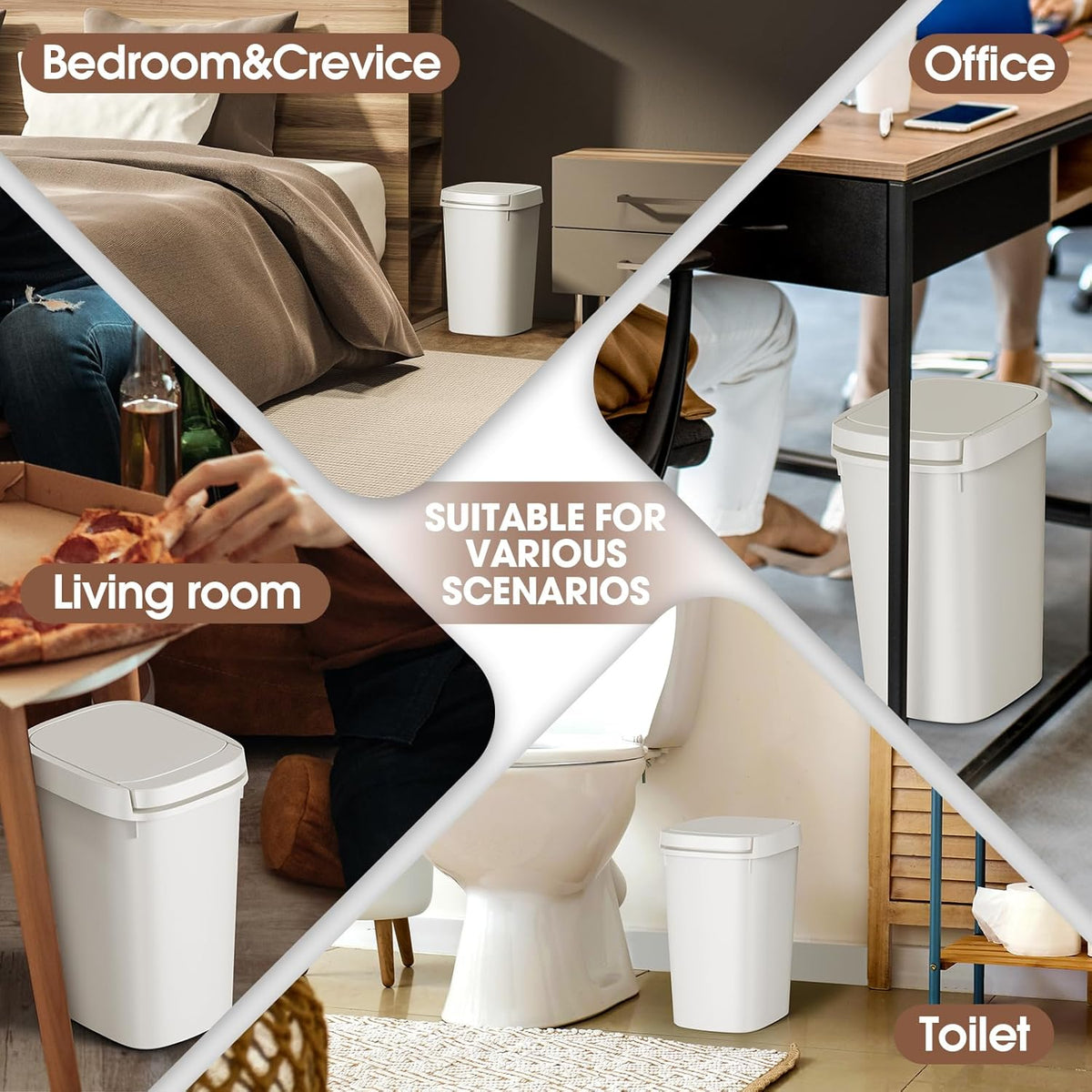CEROELDA Bathroom Trash Can with Lid, 10L/2.6 Gal Small Garbage Can with Press Top Lid, Slim Plastic Waste Basket for Toilet, Office, Bedroom (Muti 1)