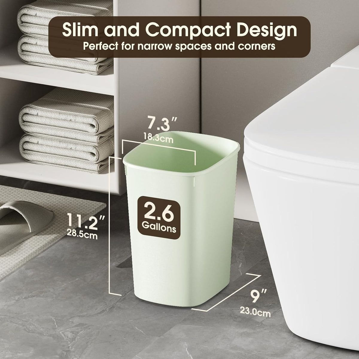 CEROELDA Bathroom Trash Can with Lid, 10L/2.6 Gal Small Garbage Can with Press Top Lid, Slim Plastic Waste Basket for Toilet, Office, Bedroom (Muti 1)