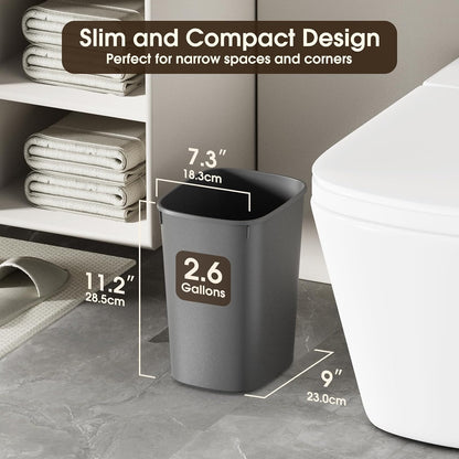 CEROELDA Bathroom Trash Can with Lid, 10L/2.6 Gal Small Garbage Can with Press Top Lid, Slim Plastic Waste Basket for Toilet, Office, Bedroom (Muti 1)
