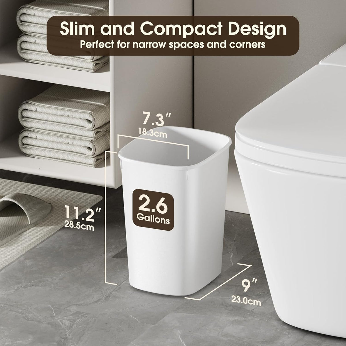 CEROELDA Bathroom Trash Can with Lid, 10L/2.6 Gal Small Garbage Can with Press Top Lid, Slim Plastic Waste Basket for Toilet, Office, Bedroom (Muti 1)