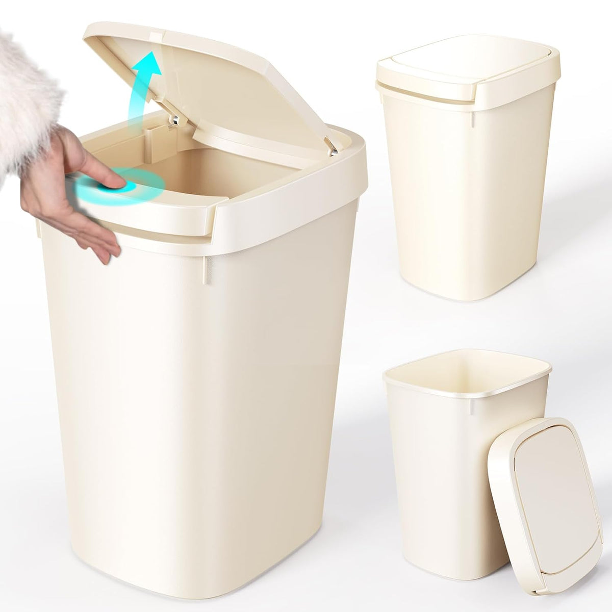 CEROELDA Bathroom Trash Can with Lid, 10L/2.6 Gal Small Garbage Can with Press Top Lid, Slim Plastic Waste Basket for Toilet, Office, Bedroom (Muti 1)