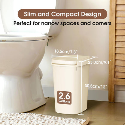 CEROELDA Bathroom Trash Can with Lid, 10L/2.6 Gal Small Garbage Can with Press Top Lid, Slim Plastic Waste Basket for Toilet, Office, Bedroom (Muti 1)