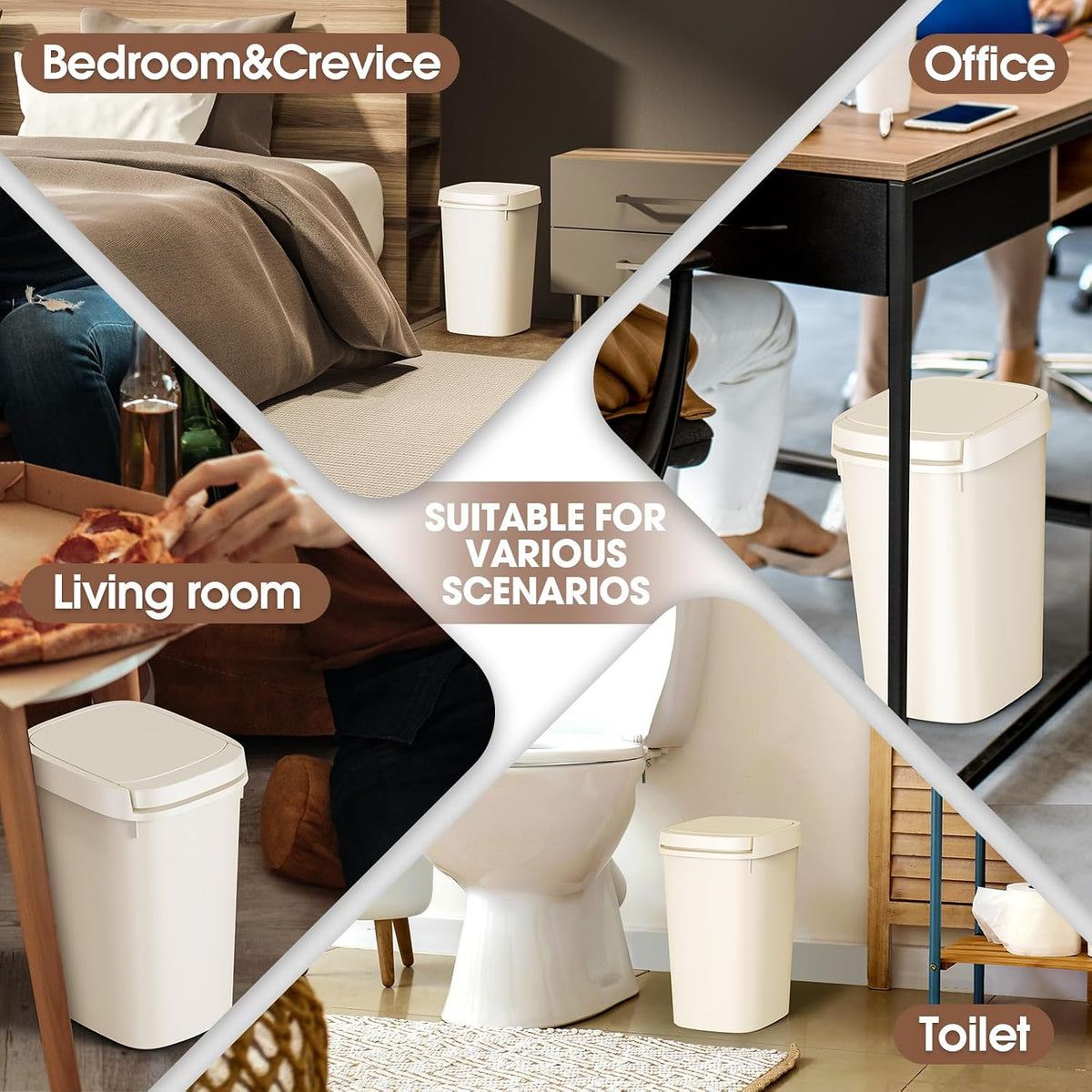 CEROELDA Bathroom Trash Can with Lid, 10L/2.6 Gal Small Garbage Can with Press Top Lid, Slim Plastic Waste Basket for Toilet, Office, Bedroom (Muti 1)
