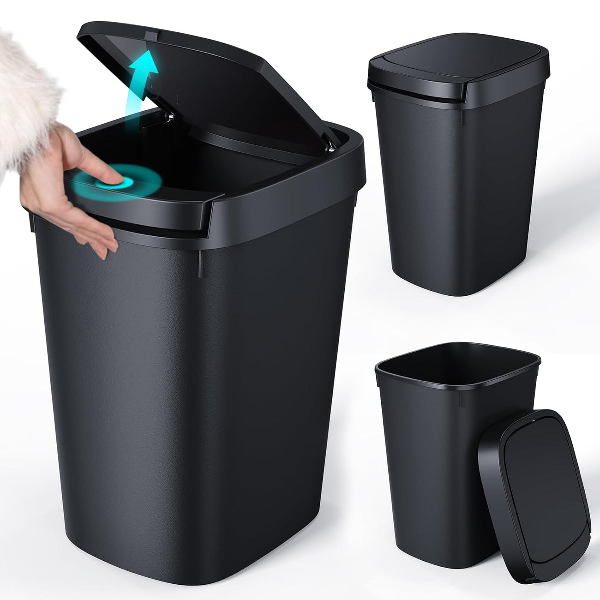 CEROELDA Bathroom Trash Can with Lid, 10L/2.6 Gal Small Garbage Can with Press Top Lid, Slim Plastic Waste Basket for Toilet, Office, Bedroom (Muti 1)