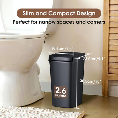 CEROELDA Bathroom Trash Can with Lid, 10L/2.6 Gal Small Garbage Can with Press Top Lid, Slim Plastic Waste Basket for Toilet, Office, Bedroom (Muti 1)