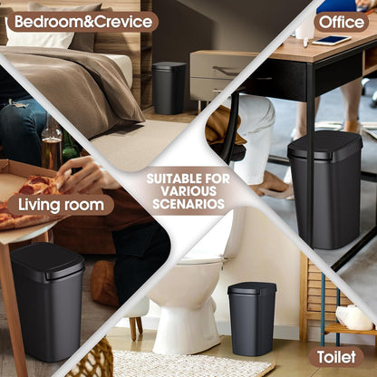 CEROELDA Bathroom Trash Can with Lid, 10L/2.6 Gal Small Garbage Can with Press Top Lid, Slim Plastic Waste Basket for Toilet, Office, Bedroom (Muti 1)