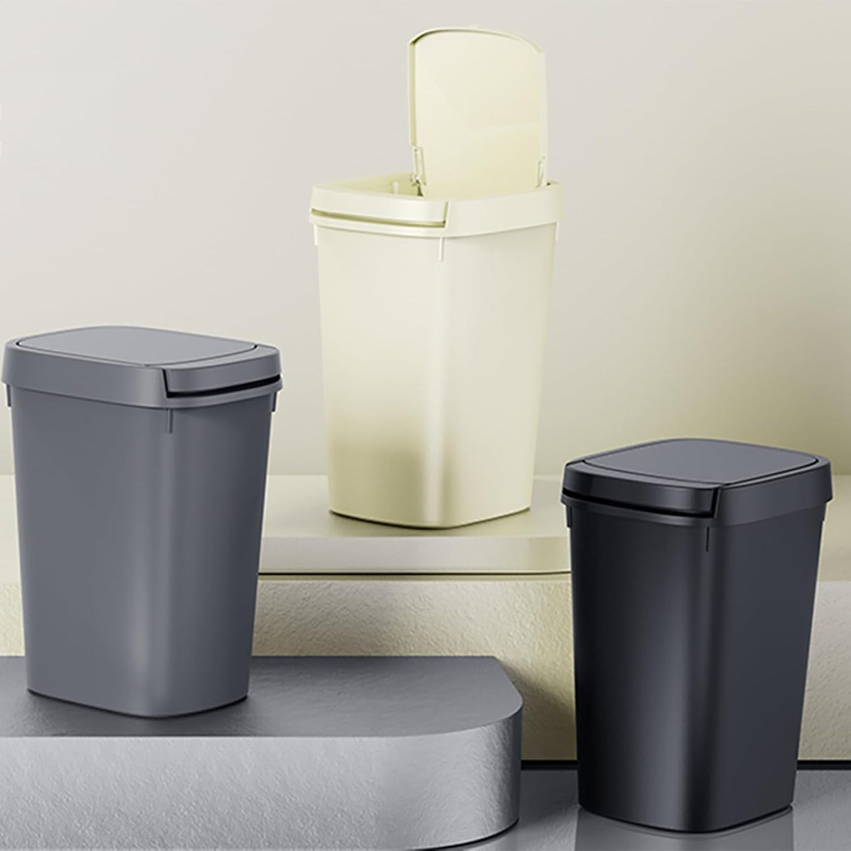 CEROELDA Bathroom Trash Can with Lid, 10L/2.6 Gal Small Garbage Can with Press Top Lid, Slim Plastic Waste Basket for Toilet, Office, Bedroom (Muti 1)