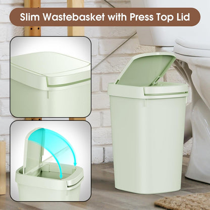 CEROELDA Bathroom Trash Can with Lid, 10L/2.6 Gal Small Garbage Can with Press Top Lid, Slim Plastic Waste Basket for Toilet, Office, Bedroom (Muti 1)