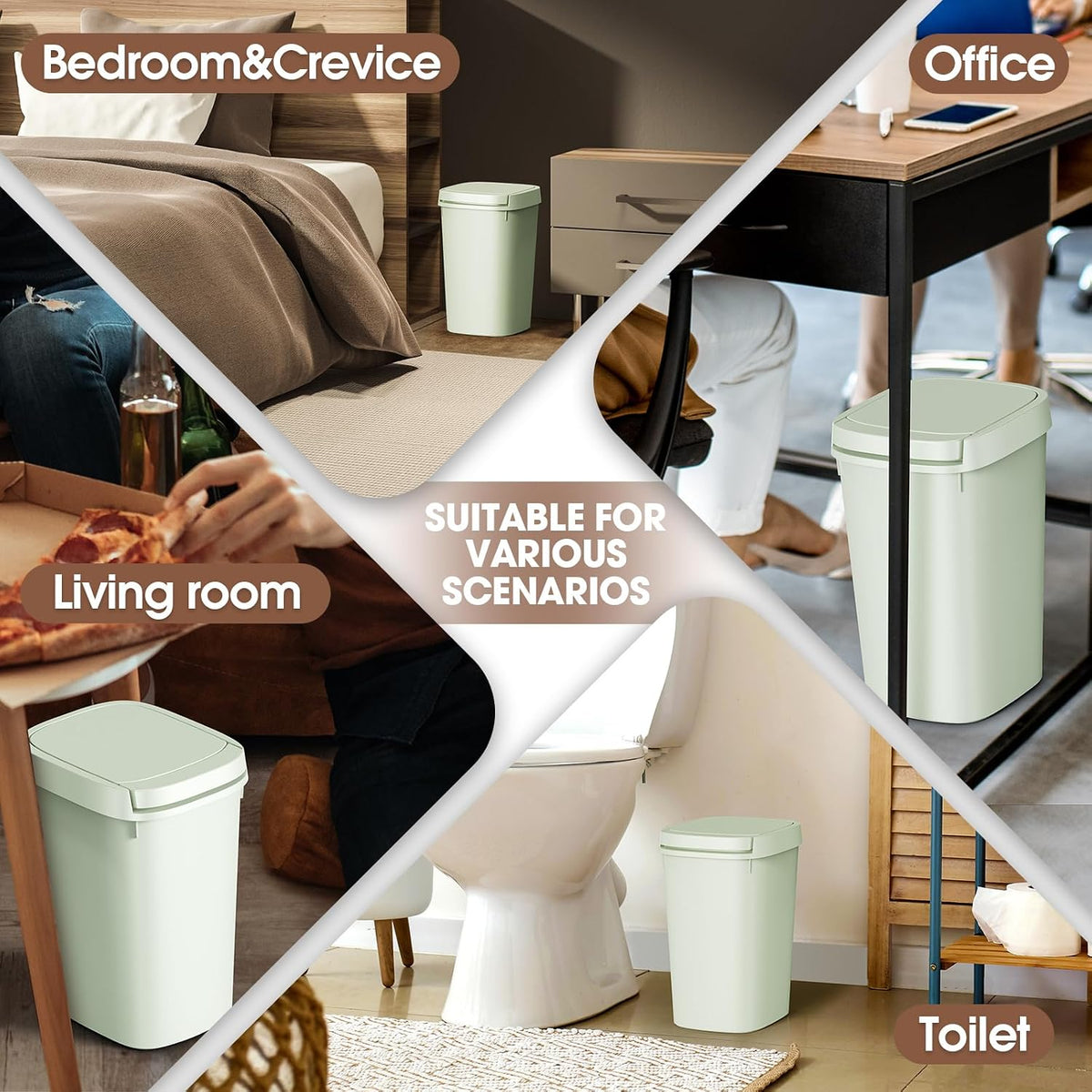 CEROELDA Bathroom Trash Can with Lid, 10L/2.6 Gal Small Garbage Can with Press Top Lid, Slim Plastic Waste Basket for Toilet, Office, Bedroom (Muti 1)