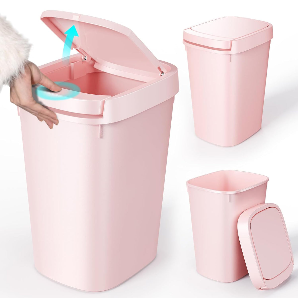CEROELDA Bathroom Trash Can with Lid, 10L/2.6 Gal Small Garbage Can with Press Top Lid, Slim Plastic Waste Basket for Toilet, Office, Bedroom (Muti 1)