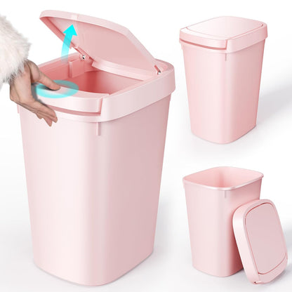 CEROELDA Bathroom Trash Can with Lid, 10L/2.6 Gal Small Garbage Can with Press Top Lid, Slim Plastic Waste Basket for Toilet, Office, Bedroom (Muti 1)