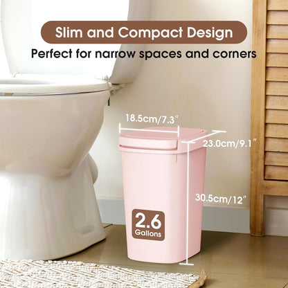 CEROELDA Bathroom Trash Can with Lid, 10L/2.6 Gal Small Garbage Can with Press Top Lid, Slim Plastic Waste Basket for Toilet, Office, Bedroom (Muti 1)