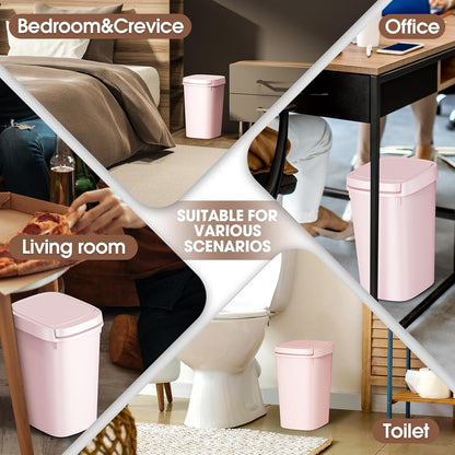 CEROELDA Bathroom Trash Can with Lid, 10L/2.6 Gal Small Garbage Can with Press Top Lid, Slim Plastic Waste Basket for Toilet, Office, Bedroom (Muti 1)