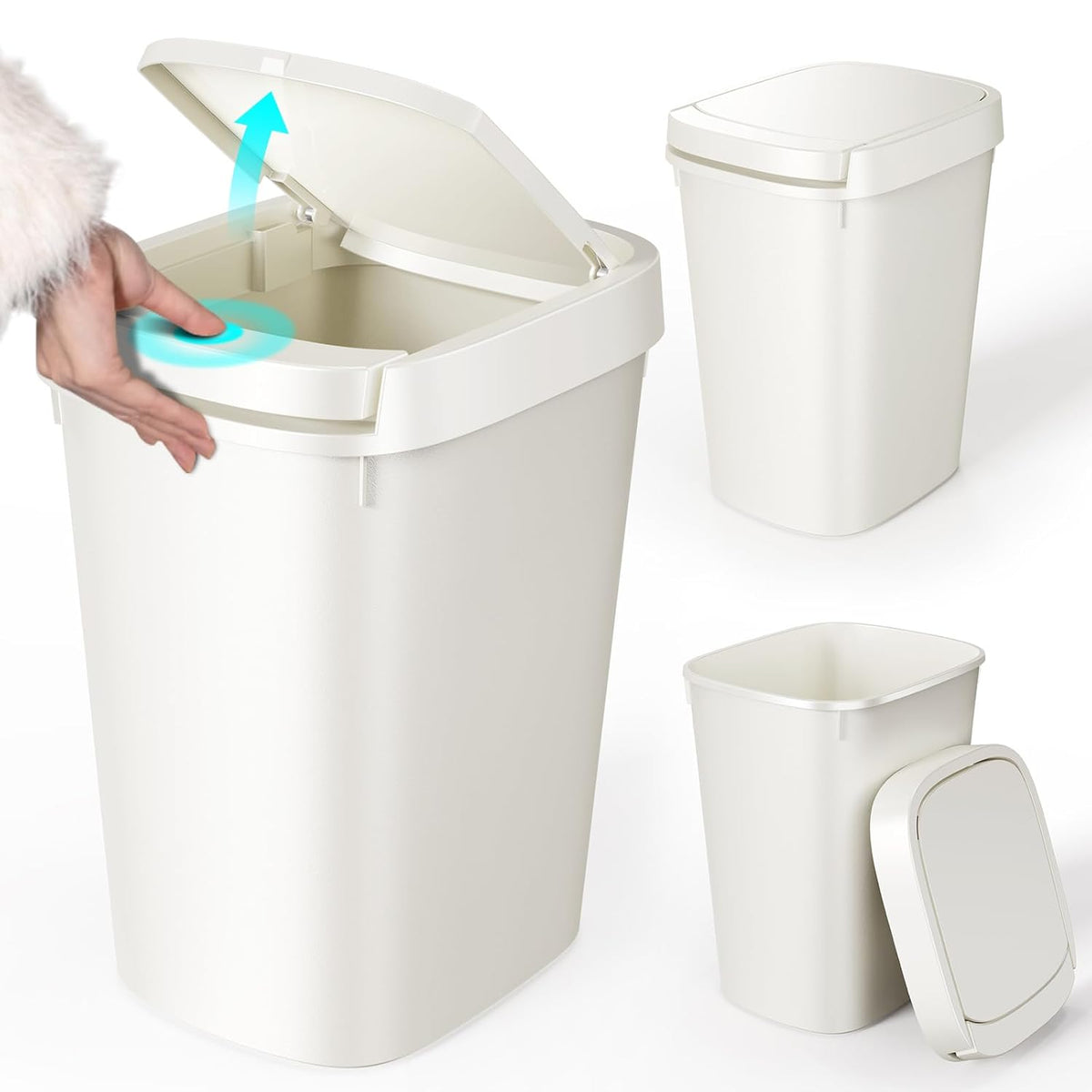 CEROELDA Bathroom Trash Can with Lid, 10L/2.6 Gal Small Garbage Can with Press Top Lid, Slim Plastic Waste Basket for Toilet, Office, Bedroom (Muti 1)