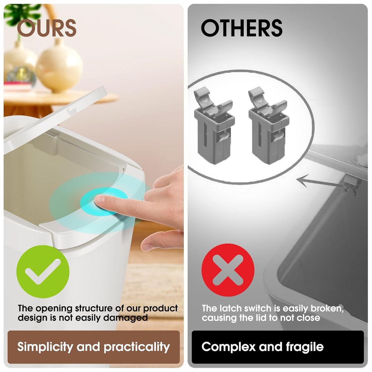 CEROELDA Bathroom Trash Can with Lid, 10L/2.6 Gal Small Garbage Can with Press Top Lid, Slim Plastic Waste Basket for Toilet, Office, Bedroom (Muti 1)