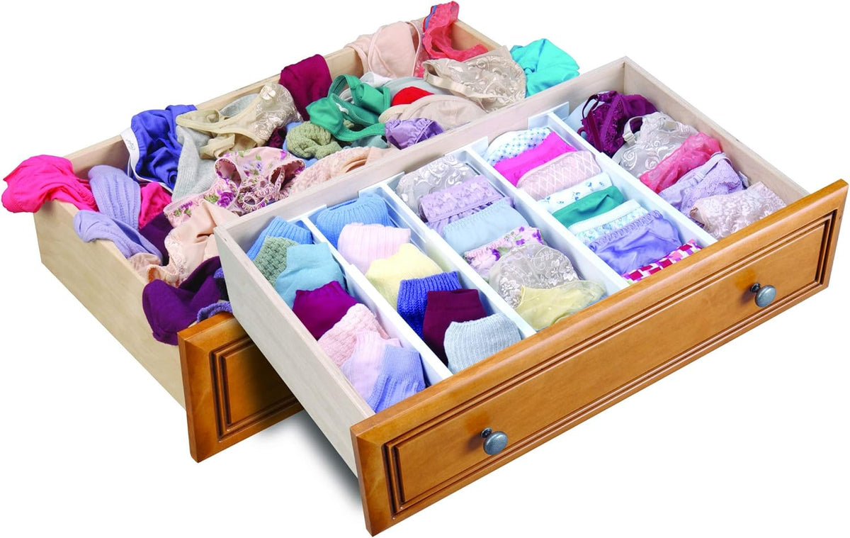 Dresser Drawer Dividers, 4 Pk + 3 Cross Dividers, 4.5" Deep