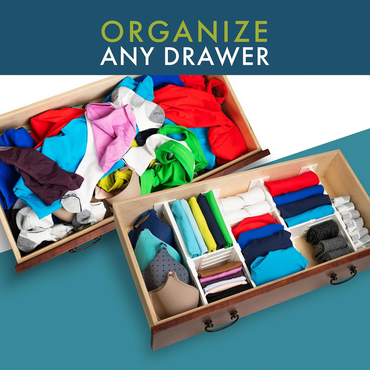 Dresser Drawer Dividers, 4 Pk + 3 Cross Dividers, 4.5" Deep