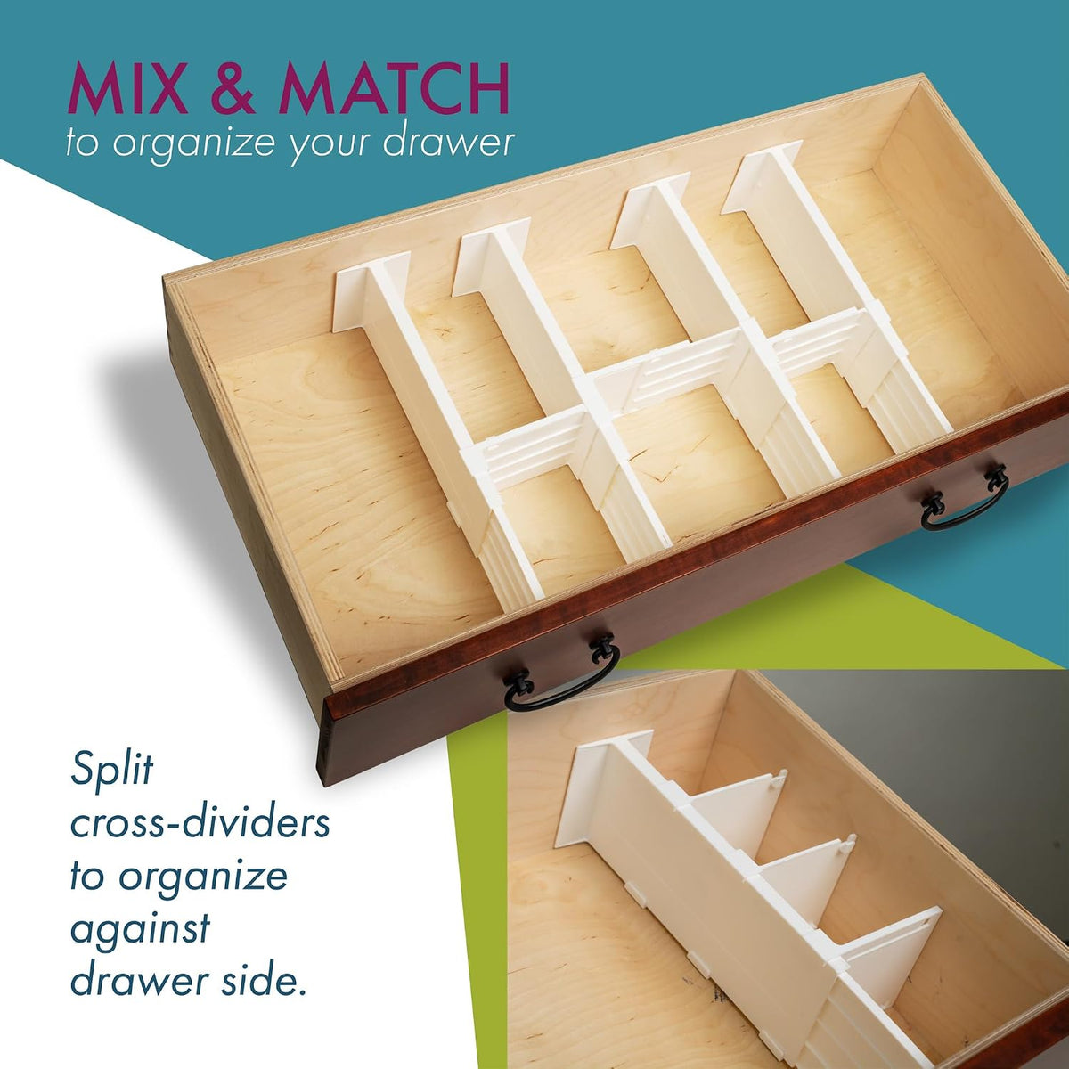 Dresser Drawer Dividers, 4 Pk + 3 Cross Dividers, 4.5" Deep