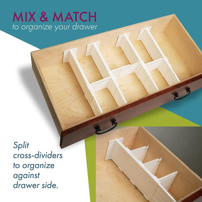 Dresser Drawer Dividers, 4 Pk + 3 Cross Dividers, 4.5" Deep