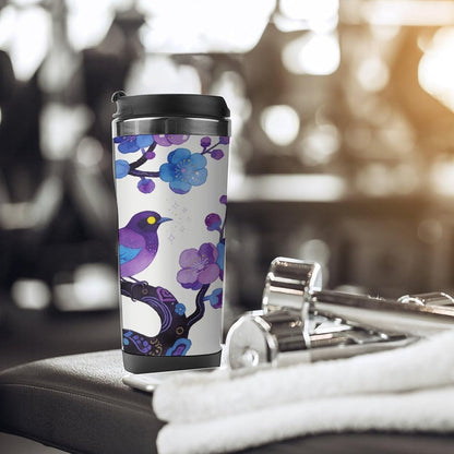 13oz Insulated Travel Coffee Mug Reusable Coffee Cup Water Bottle | Plum Blossoms Adorn Sparrows Travel Mug with Leak Proof Lid Double Wall Stainless Steel Coffee Tumbler Personalized Gift