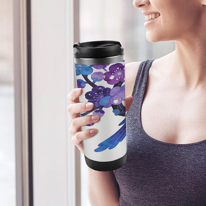 13oz Insulated Travel Coffee Mug Reusable Coffee Cup Water Bottle | Plum Blossoms Adorn Sparrows Travel Mug with Leak Proof Lid Double Wall Stainless Steel Coffee Tumbler Personalized Gift