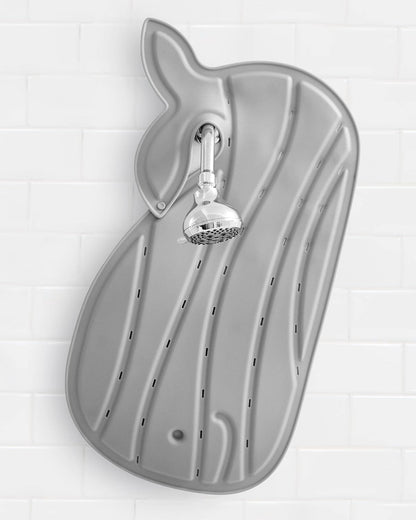 Non-Slip Whale Baby Bath Mat and Tear-Free Waterfall Rinser Bundle, Grey