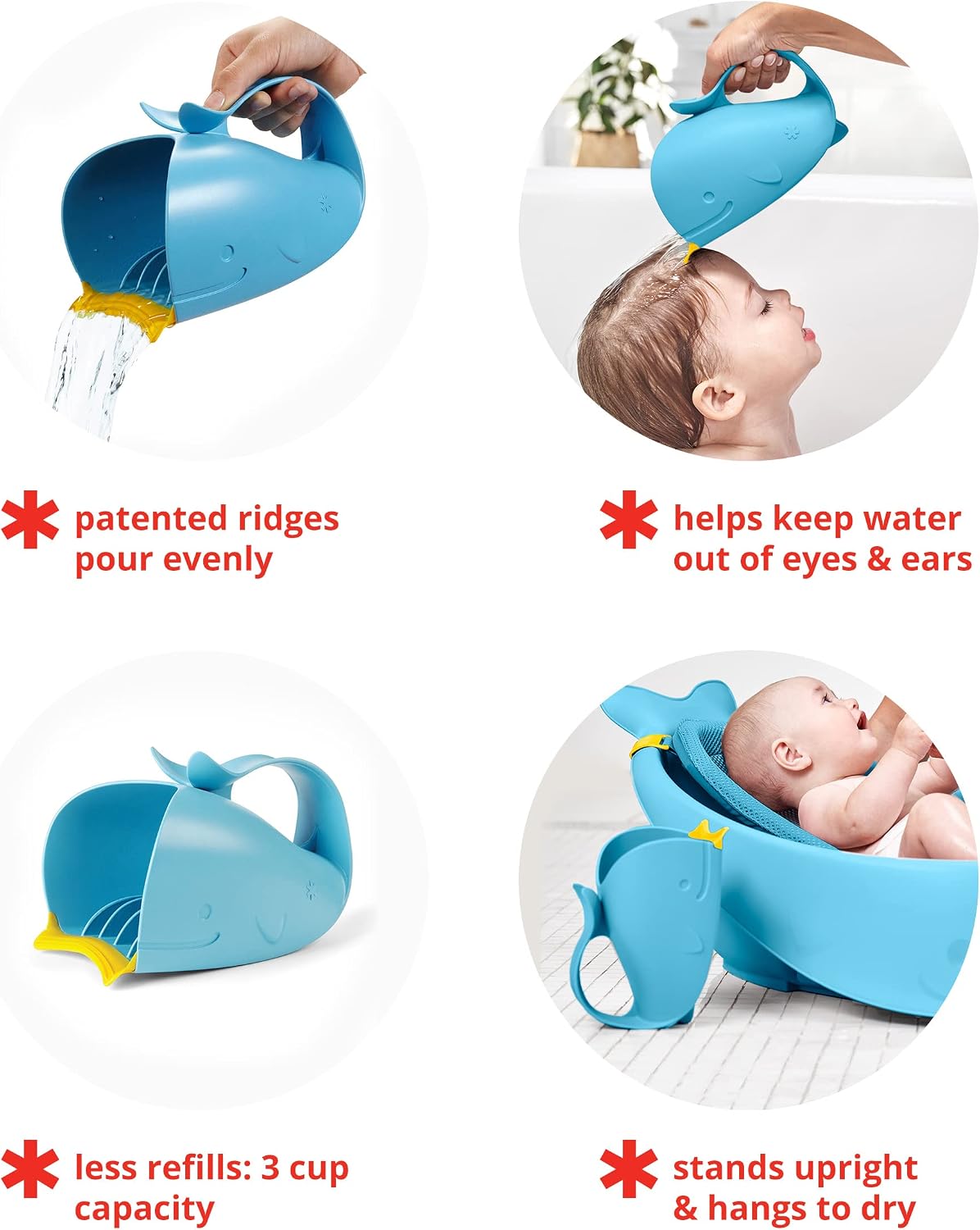 Non-Slip Whale Baby Bath Mat and Tear-Free Waterfall Rinser Bundle, Grey