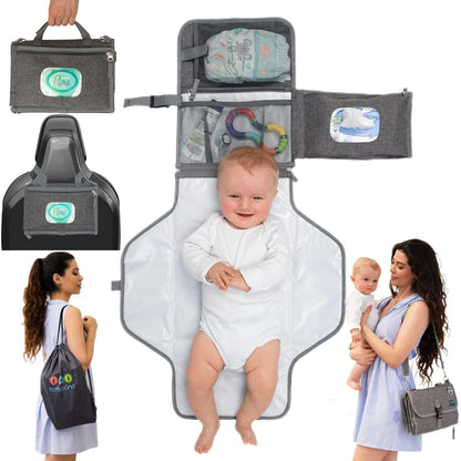 Portable Baby Changing Pad with Waterproof Mat - Foldable Diaper Clutch Kit and Organizer for Travel or Changing Table