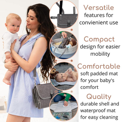 Portable Baby Changing Pad with Waterproof Mat - Foldable Diaper Clutch Kit and Organizer for Travel or Changing Table