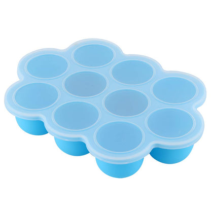 Silicone Food Freezer Tray, 10 Holes Reusable Container with Lid for Homemade Baby Food Baking Storage, Food Grade Silicone, Dishwasher Safe, Microwave Oven Safe (Blue)