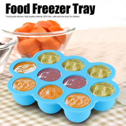 Silicone Food Freezer Tray, 10 Holes Reusable Container with Lid for Homemade Baby Food Baking Storage, Food Grade Silicone, Dishwasher Safe, Microwave Oven Safe (Blue)