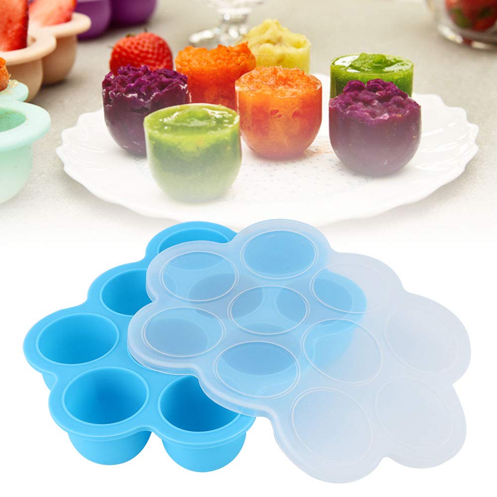 Silicone Food Freezer Tray, 10 Holes Reusable Container with Lid for Homemade Baby Food Baking Storage, Food Grade Silicone, Dishwasher Safe, Microwave Oven Safe (Blue)