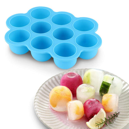 Silicone Food Freezer Tray, 10 Holes Reusable Container with Lid for Homemade Baby Food Baking Storage, Food Grade Silicone, Dishwasher Safe, Microwave Oven Safe (Blue)