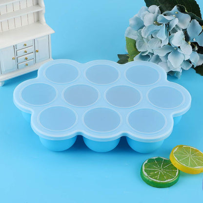 Silicone Food Freezer Tray, 10 Holes Reusable Container with Lid for Homemade Baby Food Baking Storage, Food Grade Silicone, Dishwasher Safe, Microwave Oven Safe (Blue)