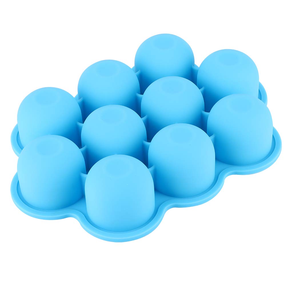 Silicone Food Freezer Tray, 10 Holes Reusable Container with Lid for Homemade Baby Food Baking Storage, Food Grade Silicone, Dishwasher Safe, Microwave Oven Safe (Blue)