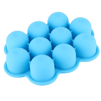 Silicone Food Freezer Tray, 10 Holes Reusable Container with Lid for Homemade Baby Food Baking Storage, Food Grade Silicone, Dishwasher Safe, Microwave Oven Safe (Blue)